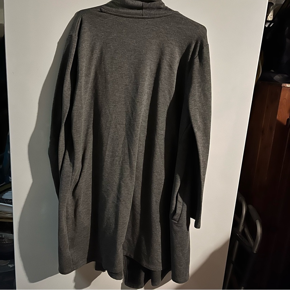 Dark Gray and Dusty Rose Open Front Long Cardigan